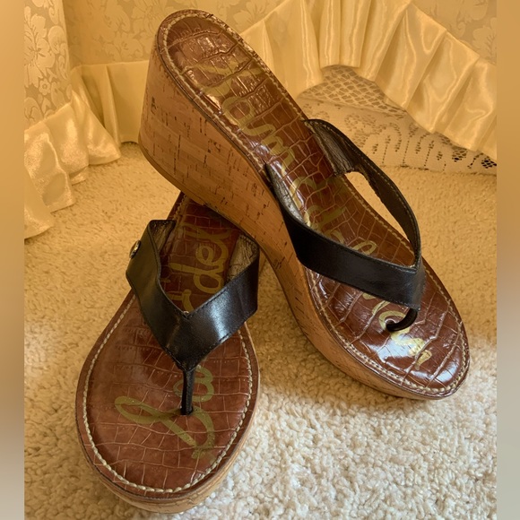 SAM EDELMAN WOMENS LEATHER CORK WEDGE SANDALS